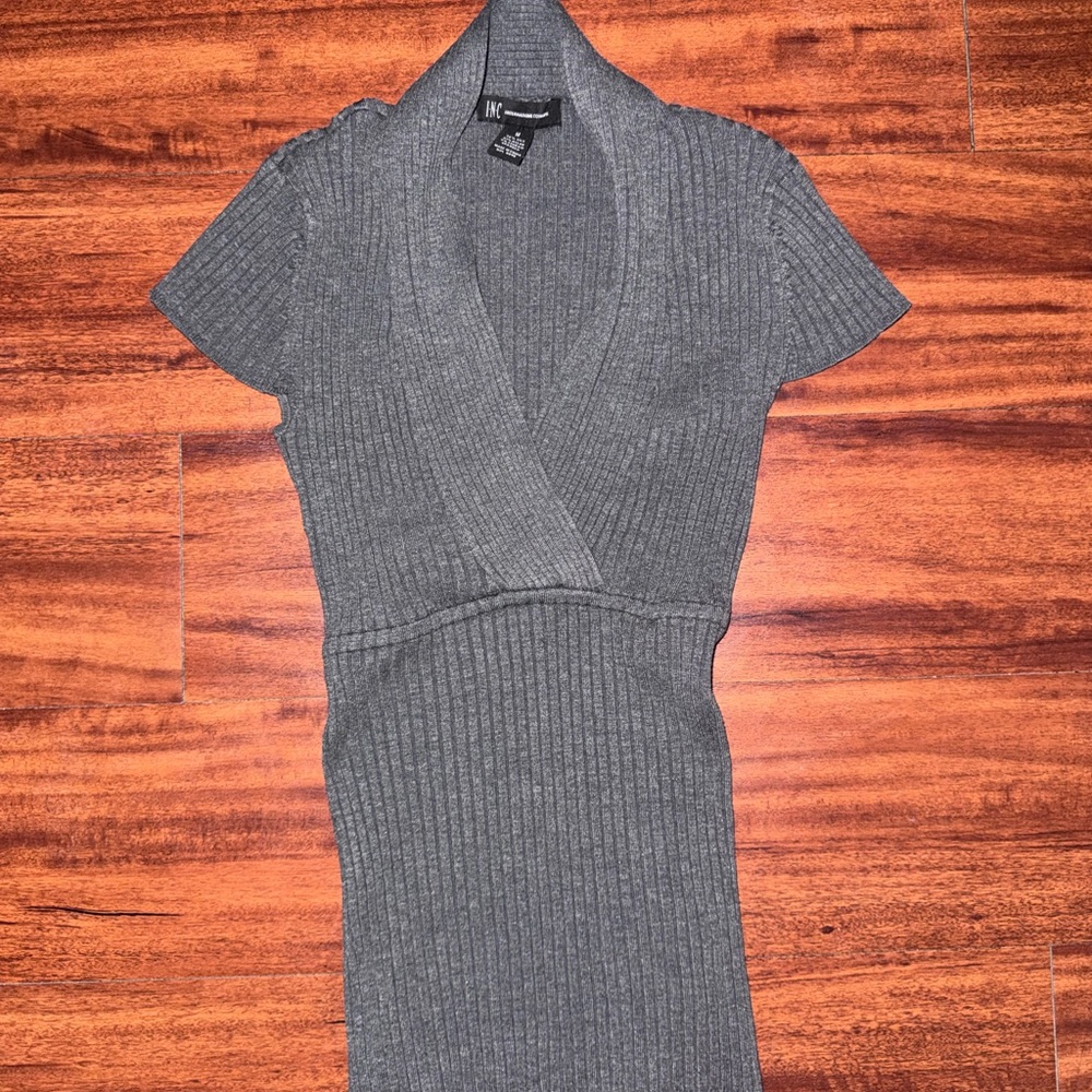 INC International Concepts Charcoal Ribbed Knit Top
